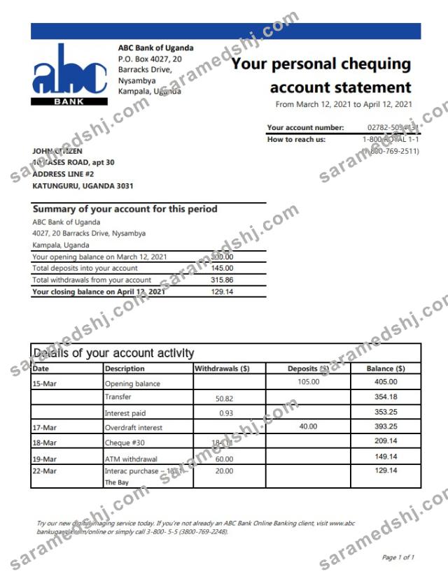 Uganda ABC Bank of Uganda excel pdf